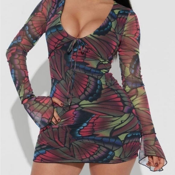 Mariposa Beauty Mesh mini dress black /combo  fashion nova - Picture 1 of 7